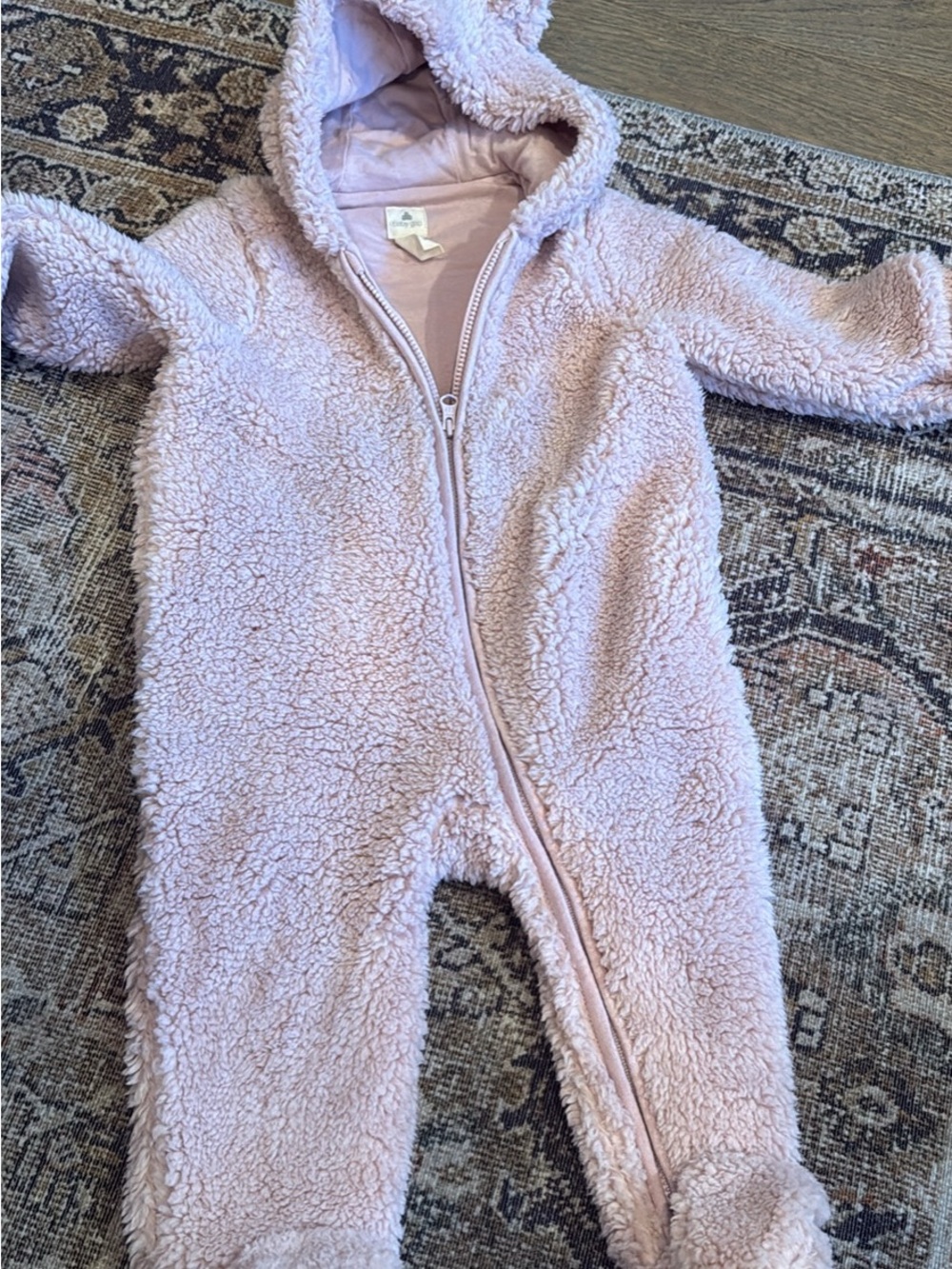 Baby Gap Cozy Plush Hooded Baby One-Piece - Light Pink 6-12 months